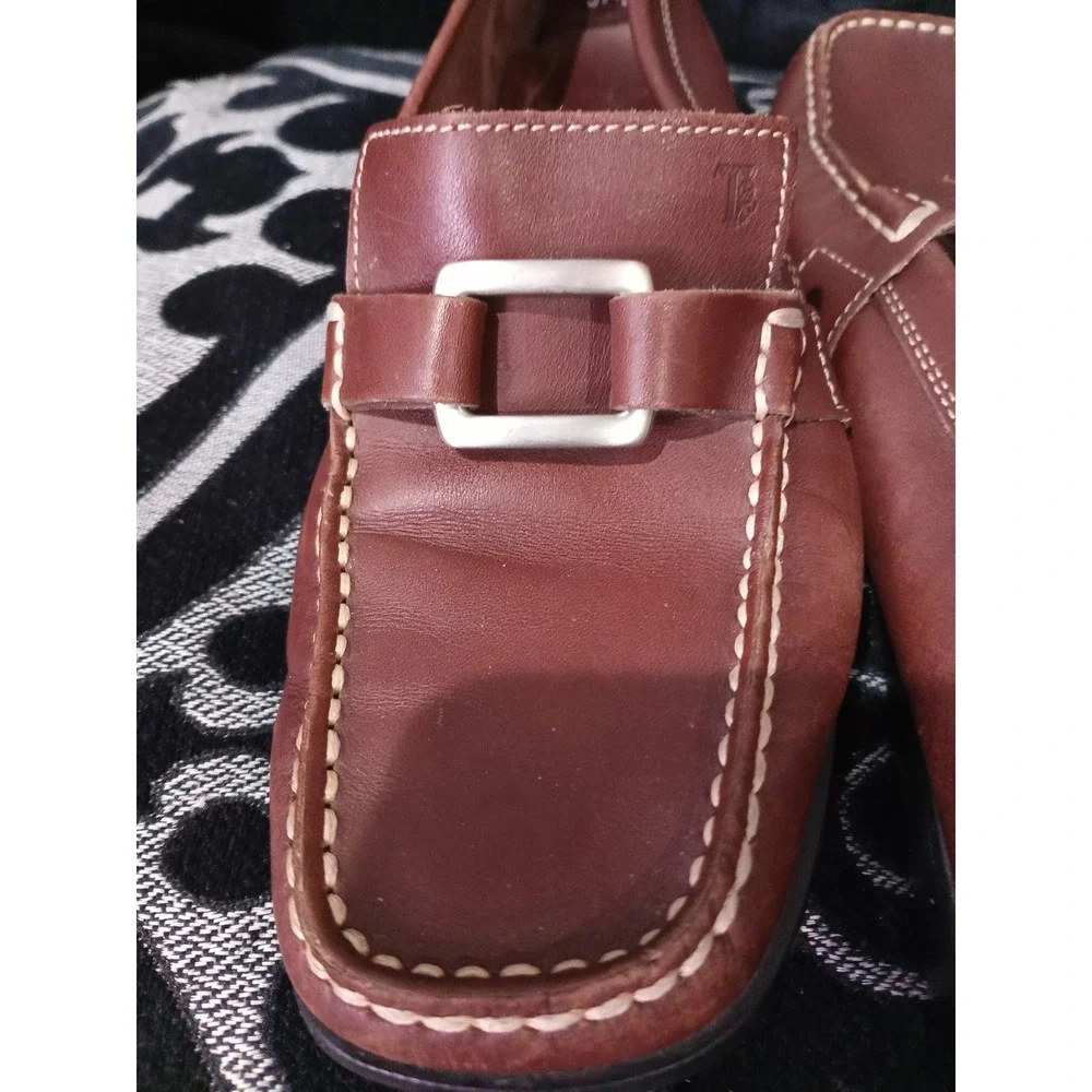 Tods Brown Leather Gommino Driving Loafers Buckle Shoes Womens Made in Italy